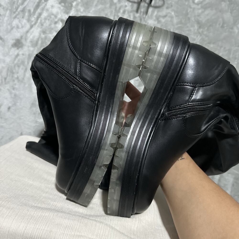 Azalea Wang Europlatform Vegan Leather Thigh High Lugg Boots Womens 8.5 Black - Picture 9 of 10